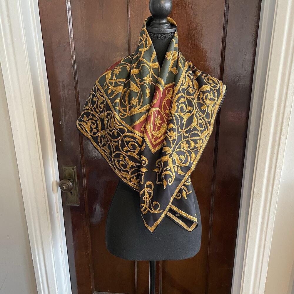 RALPH LAUREN SIGNED SCARF OLD MONEY CLASSY DESIGNER VINTAGE 100% SILK ITALY - Picture 8 of 12